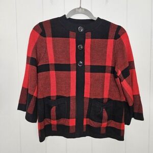 Designer Originals Women's Small Buffalo Plaid Sweater Cover Up Cardigan